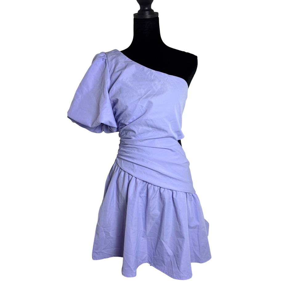 Boutique One Shoulder Mini Dress Women Lavender Purple Excellent Side Cutout